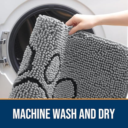 OLANLY Dog Door Mat for Muddy Paws 47x24, Paw Print Design, Absorbs Moisture and Dirt, Absorbent Non-Slip Washable Doormat, Quick Dry Chenille Mud Mat for Dogs, Entry Indoor Entryway Carpet, Grey