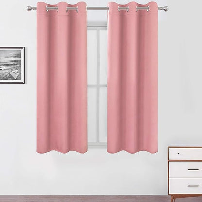 LEMOMO Pink Blackout Curtains 34 x 54 Inch Length/Set of 2 Curtain Panels/Thermal Insulated Room Darkening Blackout Curtains for Bedroom