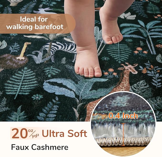 OPPODREAM Animal Soft Area Rugs 5x7, Washable Black Rug with Non Slip Backing, 5 x 7 Faux Cashmere Low-Pile 5x7 Carpet