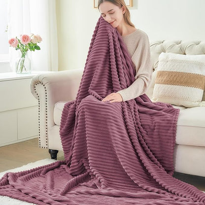 BEDELITE Fleece Throw Blanket for Couch – 3D Ribbed Jacquard Soft and Warm Decorative Fuzzy Blanket – Cozy, Fluffy, Plush Lightweight Plum Throw Blankets for Bed, Sofa, 50x60 inches