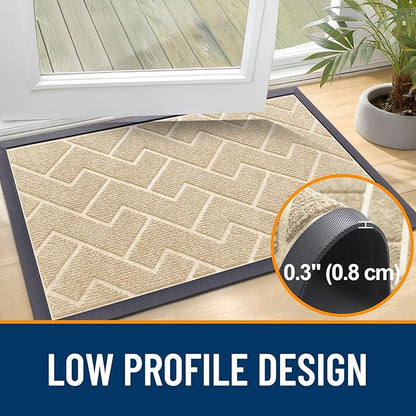OLANLY Front Door Mat Indoor Outdoor Entrance, Waterproof All-Season, All-Weather Doormat, Sturdy Natural Rubber, Low Profile, Easy Clean Patio Porch Entryway Mat, Herringbone Brick (Beige, 47x23)
