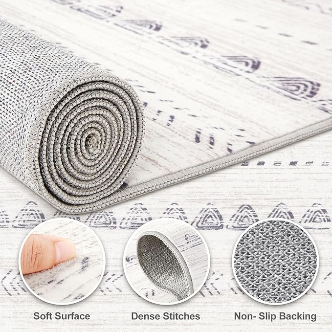 Nakagishi Area Rugs 9x12 Living Room: Washable Boho Large Neutral Modern Soft Farmhouse Rug Stain Resistant Indoor Non-Slip Accent Carpet for Bedroom Nursery Kids Playroom Office Dining Room- Gray