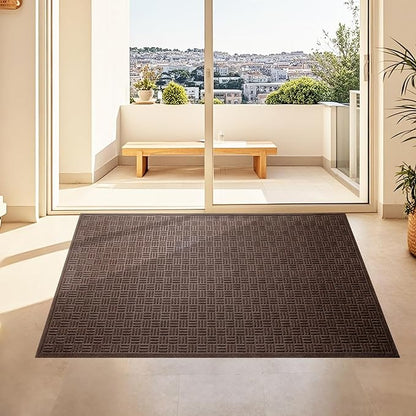 Mibao Front Door Mat Indoor Outdoor Entrance, Dirt Trapping Waterproof All-Season, All-Weather Doormat, Non-Slip Durable Natural Rubber Low Profile Easy Clean Patio Entrance Mat, 61.5" x 36", Coffee