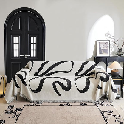 MYSKY HOME Couch Cover for 3 Cushion Couch Sofa Cover, Super Soft Boho Couch Covers for Dogs Washable, Jacquard Sofa Slipcover Furniture Protector for Living Room, 91" x 118", Black Curve