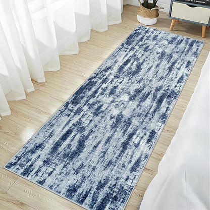 2'6''x8' Runner Rugs Washable Rug: Modern Abstract Living Room Rug Soft Anti-Skid Thin Carpet Indoor Floor Non-Shedding Carpets for Bedroom Dining Room Farmhouse Nursery Home Office Blue Grey