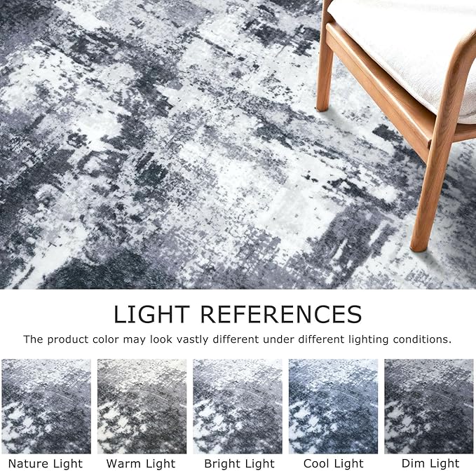 KOZYFLY Modern Abstract Runner Rug 2x6 Washable Grey/Black/Black Runners for Hallways Kitchen Runner Rug Non Slip Carpet Rug Runner Laundry Mat with Soft Low Pile for Entryway Bathroom Bedroom Kitchen