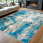 KOZYFLY Modern Abstract Area Rugs 8x10 Turquoise/Beige/Grey/Yellow Machine Washable Thin Rug for Bedroom Non-Slip Living Room Rug, Faux Wool Soft Low Pile Carpet for Dining Room, Bedroom, Bathroom