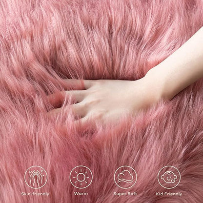 Ashler Faux Fur Rug: Ultra Soft, Fluffy Shaggy 2 x 3 Feet Rectangle, Blush Pink Fuzzy, Machine Washable, Nursery Decor for Bedroom & Living Room