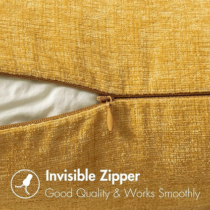 MIULEE Pack of 2 Mustard Yellow Throw Pillow Covers 18x18 Inch Soft Spring Chenille Pillow Covers for Sofa Living Room Couch Solid Dyed Cases