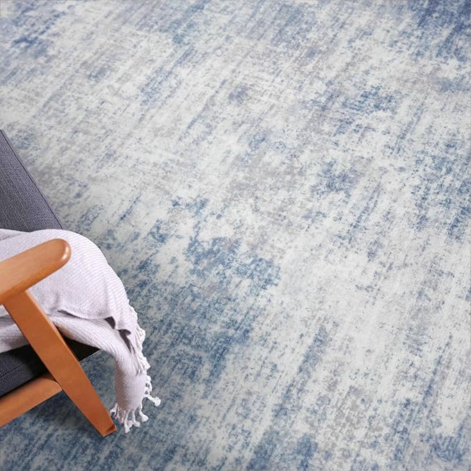 IOHOUZE Abstract Runner Rug 2x8 Ft Washable Runners for Hallways, Non Slip Kitchen Runner Printed Faux Wool Entryway Runner Indoor, Modern Floor Carpet for Hall Kitchen Bedroom, Light Blue Grey