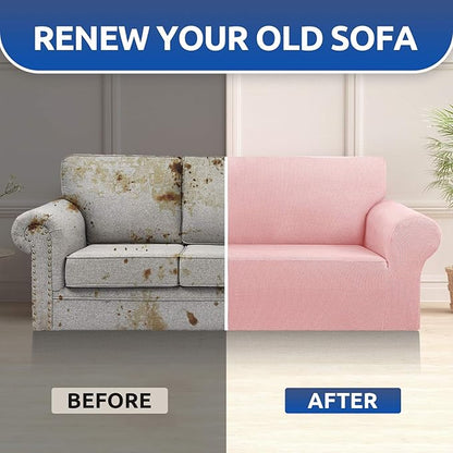 KEKUOU Stretch Sofa Cover Slipcover ，Couch Covers for 3 Cushion Couch Sofa pet Friendly (78"-94") Furniture Protector Sofa with Elastic Bottom for Kids,Dog, Jacquard Small Checked(Large,Dusty Pink)