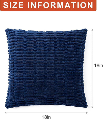 Pack of 2 Corduroy Decorative Throw Pillow Covers 18x18 InchSoft Boho Striped Pillow Covers Modern Farmhouse Home Decor for Sofa Living Room Couch Bed（Blue）