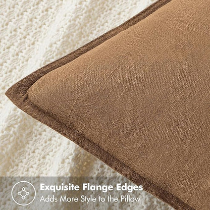 MIULEE Decorative Linen Pillow Covers 18x18 Inch Brown Boho Farmhouse Neutral Couch Throw Pillows for Bed Pack of 2 Accent Modern Pillowcase Sofa Livingroom Home Decor