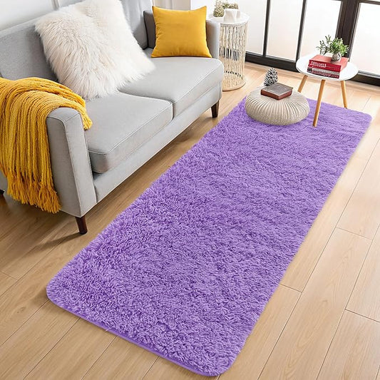 OLANLY 2x6 Machine Washable Runner Rugs for Hallway, Soft Fluffy Shaggy Bedside Rugs for Bedroom, Living Room, Indoor Floor Carpet for Kids Girls and Boys, Nursery Rooms, Home Decor Aesthetic, Purple
