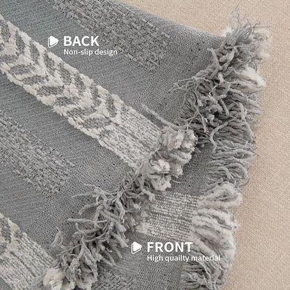 Boho Sofa Covers for 3 Cushion Couch, Couch Cover for Dogs, Loveseat Cover Soft Throw Blankets with Tassels(Striped Grey, 71x134)