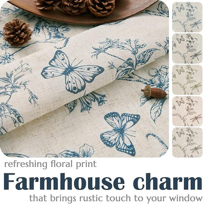 jinchan Floral Curtains Lined Linen Blend Curtain for Living Room 96 Inch Length Blue Flower Patterned Curtain French Country Farmhouse Curtains Drapes Back Tab Rod Pocket 2 Panels