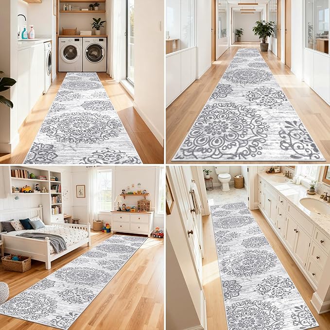 HEBE Hallway Runner Rug 3'x18' Washable Vintage Distressed Area Rugs Non Slip Laundry Rug Runner Boho Floor Carpet Runners for Hallways Entryway Laundry Room Kitchen Bathroom
