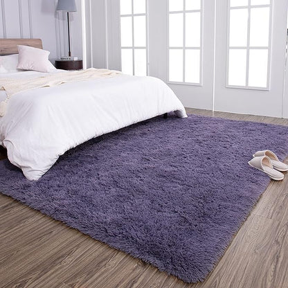 TWINNIS Super Soft Shaggy Rugs Fluffy Carpets 9x12 Feet, Indoor Modern Plush Area Rugs for Living Room Bedroom Kids Room Nursery Home Decor, Upgrade Anti-Skid Fuzzy Rug, Grey Purple