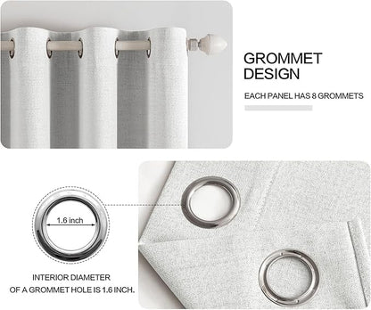 MIULEE Linen Textured Curtains Solid 100% Blackout for Bedroom Thermal Insulated Heathered White Grommet Room Darkening Curtains & Drapes Luxury Decor for Living Room Nursery 52 x 72 Inch (2 Panels)