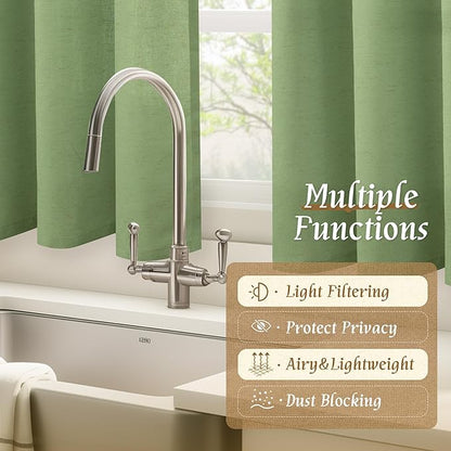 LAMIT Green Linen Curtains for Small Windows, 45 Inches Long Light Filtering Panels Rod Pocket Neutral Privacy Drapes for Window/Bedroom, 2 Panels, 42 x 45 Inch