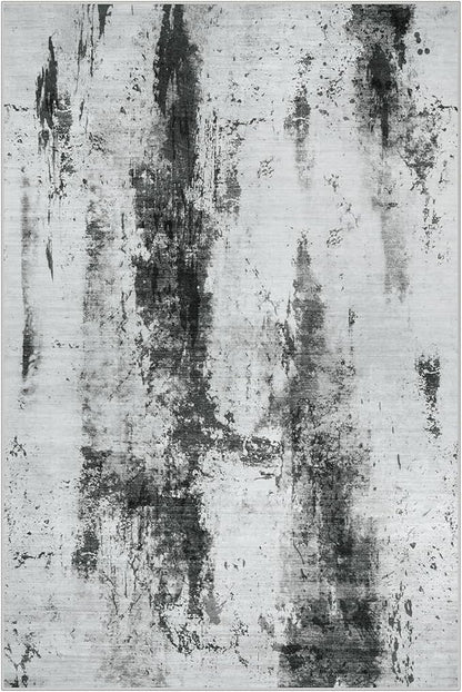 9x12 Area Rugs Washable Rug: Modern Abstract Living Room Rug Soft Anti-Skid Thin Carpet Indoor Floor Non-Shedding Carpets for Bedroom Dining Room Farmhouse Nursery Home Office Black White Grey
