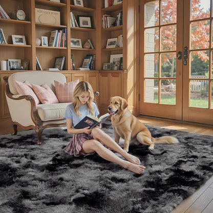 Rugs for Living Room 6x9, Alfombras para Salas Shag Large Plush Soft Area Rug, Shaggy Carpets for Bedroom, Kids Boys Girls Home Decor Aesthetic(Dark Grey Tie-Dyed, 6 x 9 Feet)