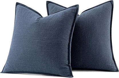 MIULEE Decorative Linen Pillow Covers 18x18 Inch Indigo Blue Boho FarmhouseNeutral Couch Throw Pillows for Bed Pack of 2 Accent Coastal Modern Pillowcase Summer Sofa Livingroom Home Decor