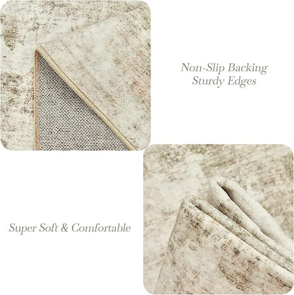 Soalmost Abstract Rug 5x7 Machine Washable Area Indoor Beige Gray White Low Pile Non-Slip Foldable Thin Accent Rugs for Bedroom Living Room Dining Room Grey