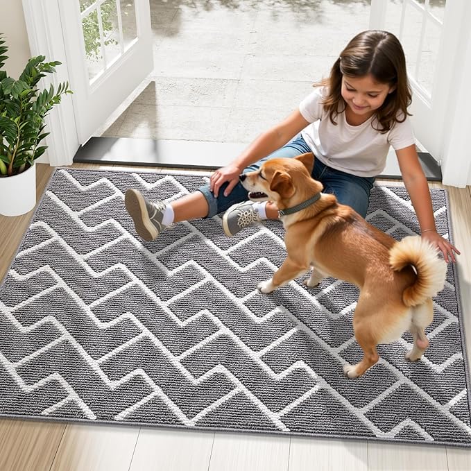 OLANLY Front Door Mat, Non-Slip Rubber Backing, Dirt Resistant and Absorbent, Washable, Easy to Clean Low-Profile Indoor Doormat for Back Door, Entryway, Inside Entrance, 59x20, Grey