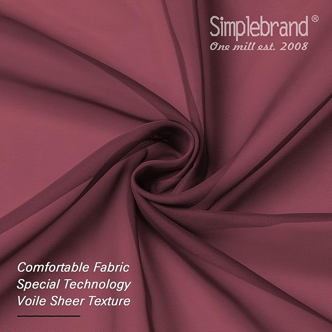 Simplebrand Red Sheer Curtains 63 Inch Length 2 Panels, Rod Pocket Solid Color Window Sheer Curtain Panels, Elegant Curtains & Drapes for Living Room, Bedroom 2 Panels (Burgundy, 42" W x 63" L)
