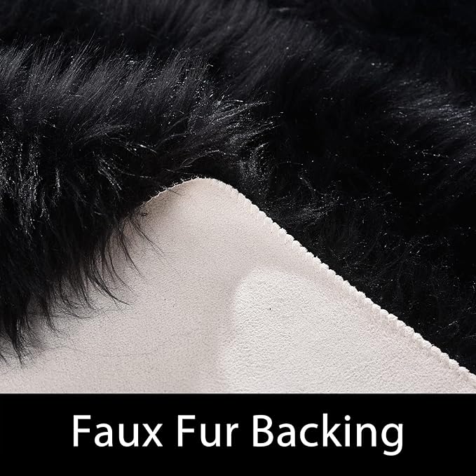 Latepis Black Fur Rug for Bedroom Throw Rugs 2x3 Faux Sheepskin Rug Washable Fluffy Shag Rugs Carpet for Cushion Pet Mat Room Décor Rectangle