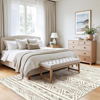 4x5 Washable Entryway Area Rug: Modern Moroccan Runner Rugs Indoor Soft Non Slip Door Mat for Living Room Low Pile Thin Floor Carpet for Kitchen Dining Room Bedroom Home Office Decor(4x5,Beige)