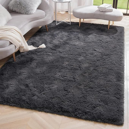Amearea Premium Soft Fluffy Rug Modern Shag Carpet, 5.3x7.5 Feet, Fuzzy Plush Rugs for Living Room Bedroom Kids Room Home Decor, Nursery Non Slip Indoor Shaggy Carpets, Dark Grey