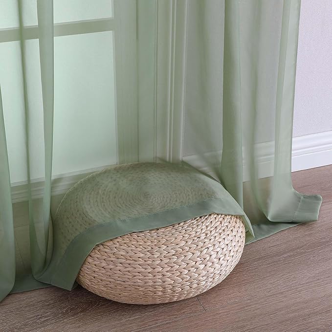 Chyhomenyc Sage Green Sheer Curtains 96 Inches Long 2 Panels, Light Filtering Green Curtains for Living Room, Soft Gentle Voile Rod Pocket Bedroom Window Drapes, 59Wx96L Inch, 2PCS