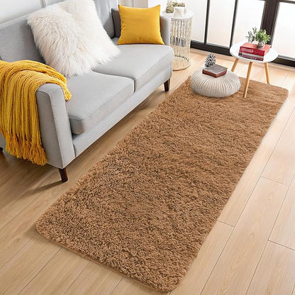 OLANLY 2x5 Machine Washable Runner Rugs for Hallway, Soft Fluffy Shaggy Bedside Rugs for Bedroom, Living Room, Indoor Floor Carpet for Kids Girls and Boys, Nursery Rooms, Home Decor Aesthetic, Khaki