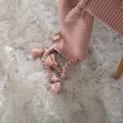 Goolela Sheepskin Area Rug 5x8 Fluffy Fuzzy Furry Rug for Bedroom Living Room Faux Fur Shaggy Plush Soft Washable Rectangle - White with Grey Tips