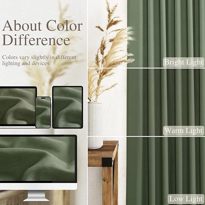 Nanspring Olive Green Cafe Linen Curtains 24 Inch Length 2 Panels Semi Sheer Mini Curtains for Small Window Kitchen Back Tab Rod Pocket Short Sheer Bathroom Curtain 36x24 Inches