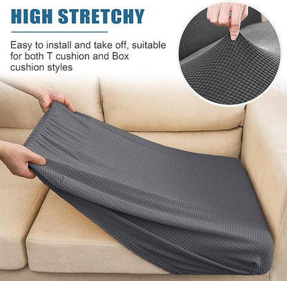 Water-Repellent Sofa Cushion Covers Jacquard High Stretch Fabric Furniture Protector for Living Room, Washable Sofa Seat Slipcover, 1 Seater Settee (Chair Cushion, Gray)
