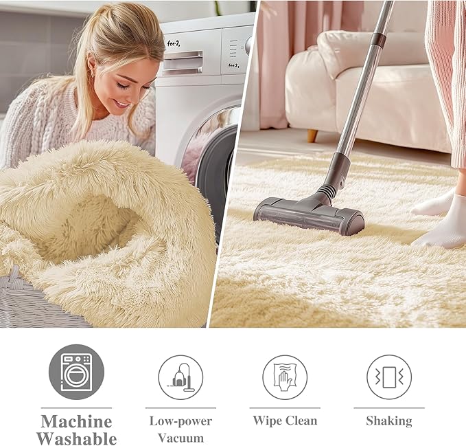 OLANLY Cream Round Rugs for Bedroom - Machine Washable, 9 ft Circle Area Rugs for Living Room, Soft and Fluffy Shaggy Carpet for Teen Girl and Boys, Nursery Rooms, Dorms, Home Decor Aesthetic