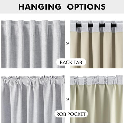 MIULEE 100% Blackout Linen Curtains for Bedroom, Grayish White Solid Luxury Decor Thermal Insulation Room Darkening Drapes for Living Room Nursery Back Tab Rod Pocket 42 x 84 Inches, 2 Panels