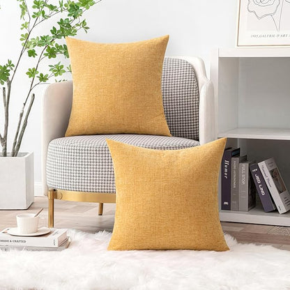 MIULEE Spring Home Decor Pack of 2 Couch Throw Pillow Covers 16x16 Inch Soft Beige Yellow Chenille Pillow Covers for Sofa Living Room Spring Home Decor Couch Solid Dyed Cases