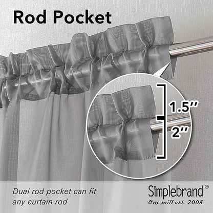 Simplebrand Grey Short Sheer Kitchen Tier Curtains 36/42 Inch Rod Pocket Cafe Curtains Half Window for Bathroom/Small Windows, 2 Panels