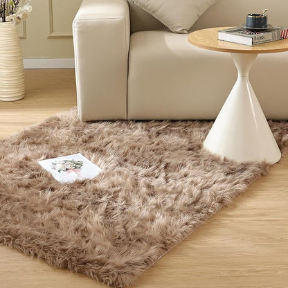 ORINOVA Beige Furry Washable Faux Sheepskin Fur Rug for Living Room Bedroom Fluffy Area Rug 4x6 Rectangle Rug Nursery Decor