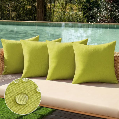 MIULEE Pack of 4 Decorative Outdoor Throw Pillow Covers Linen Waterproof Pillow Covers Spring Farmhouse Cushion Cases for Patio Garden Tent Balcony Couch Sofa 18x18 inch Grass Green