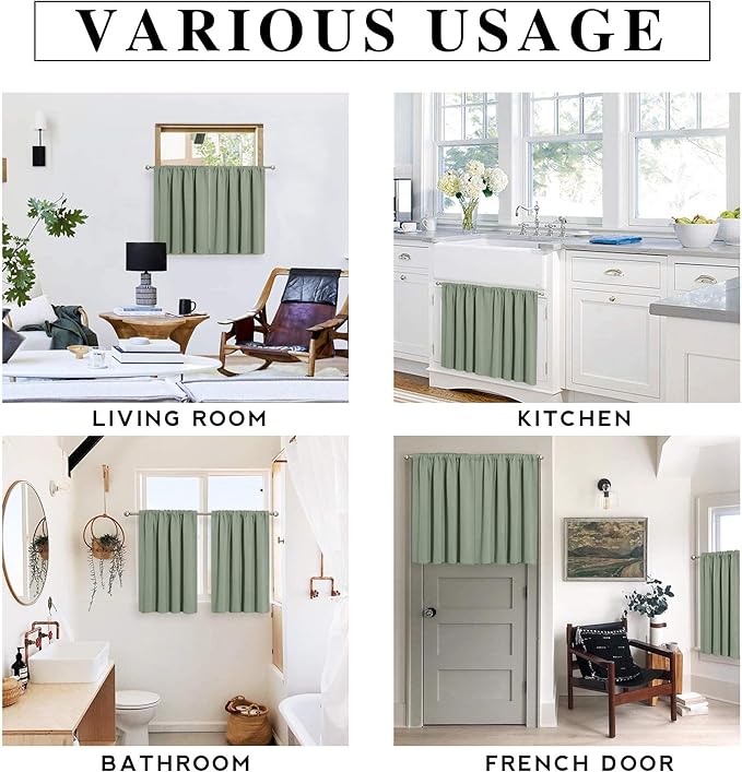 RYB HOME Blackout Curtains for Bedroom 84 inches Long 2 Panels Set, Privacy Thermal Insultaed Sunlignt Heat Blocking Drapes for Nursery Rental Room, Width 42 by Length 84, Greyish Green
