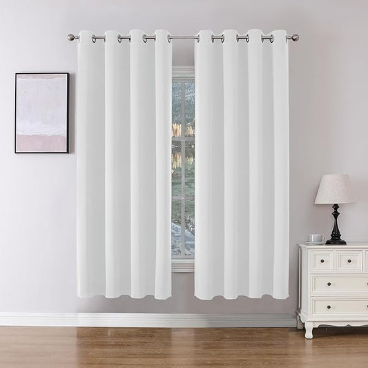 Joydeco Blackout Curtains 72 Inch Length 2 Panels Set, Thermal Insulated Long Curtains& Drapes 2 Burg, Room Darkening Grommet Drapes for Bedroom Living Room Window (Greyish White, W52 x L72 Inch)
