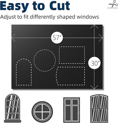 NIGHTON Portable Blackout Curtains 30"×59", Strong Hook and Loop Tape Strips with Adhesive, Cuttable Blackout Window Cover, 100% Black Out Material Blinds for Baby Nursery or Travel - Black