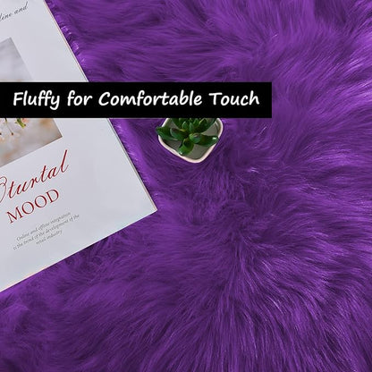 Goolela Purple Fluffy Sheepskin Rug 4x6 for Bedroom Bedside Fuzzy Furry Purple Faux Fur Shag Carpet Plush Sheepksin
