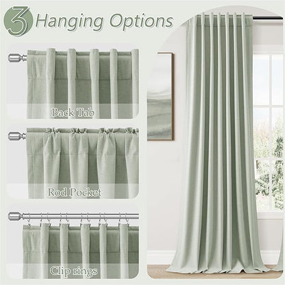 Guken 100% Blackout Curtains 72 Inch Length 2 Panels Set for Living Room Bedroom Back Tab Thermal Insulated Black Out Linen Drapes Room Darkening Window Curtains 72 Inches Long,Mist Sage