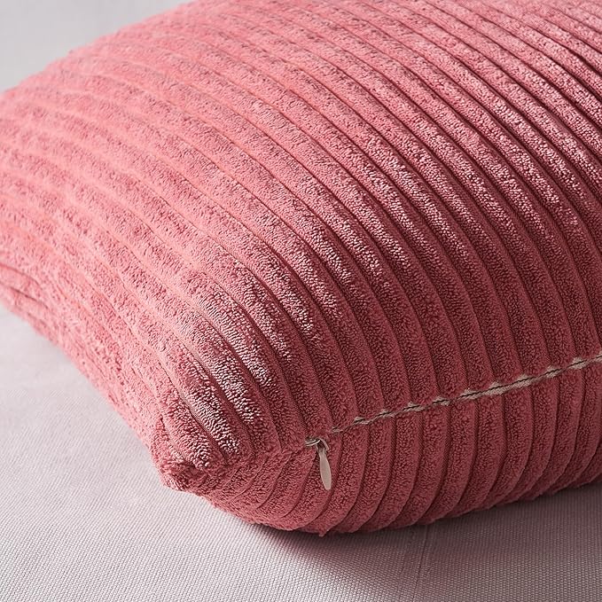 Topfinel Pink Throw Pillow Covers 16x16 Inch Set of 4,Soft Farmhouse Corduroy Decorative Cushion Cover,Square Cute Pillow Case for Gril's Bedroom Couch Sofa Living Room,Spring Series Home Decor